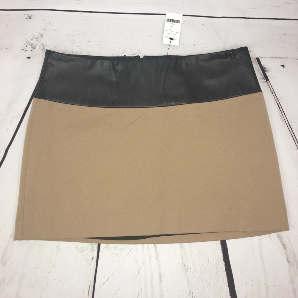Express Minus The Leather Tan and Black Mini Skirt